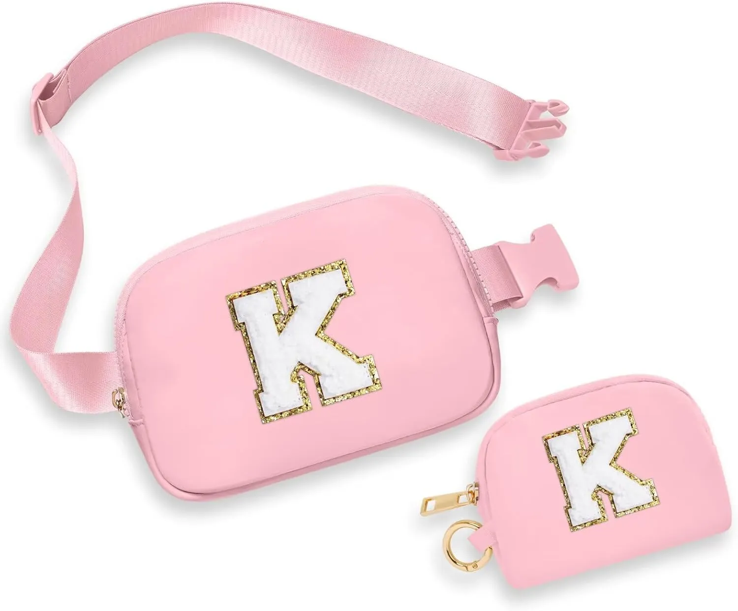 YOOLIFE Initial Crossbody Bag for Girls - Monogrammed Fanny Pack Belt Bag Purse for Teens, Women - Gifts for Daughter, Sister, Kids - Pink K