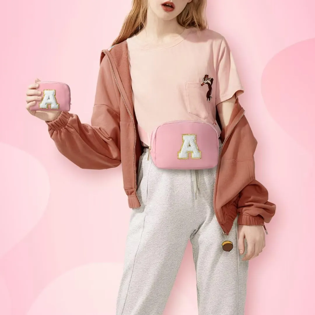 YOOLIFE Initial Crossbody Bag for Girls - Monogrammed Fanny Pack Belt Bag Purse for Teens, Women - Gifts for Daughter, Sister, Kids - Pink K