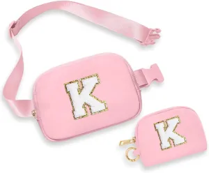 YOOLIFE Initial Crossbody Bag for Girls - Monogrammed Fanny Pack Belt Bag Purse for Teens, Women - Gifts for Daughter, Sister, Kids - Pink K