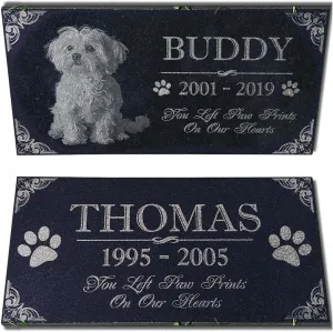 You Left Paw Prints on Our Hearts Pet Memorial Stones Personalized Headstone Grave Marker Absolute Black Granite Garden Plaque Engraved with Dog Cat Name Dates