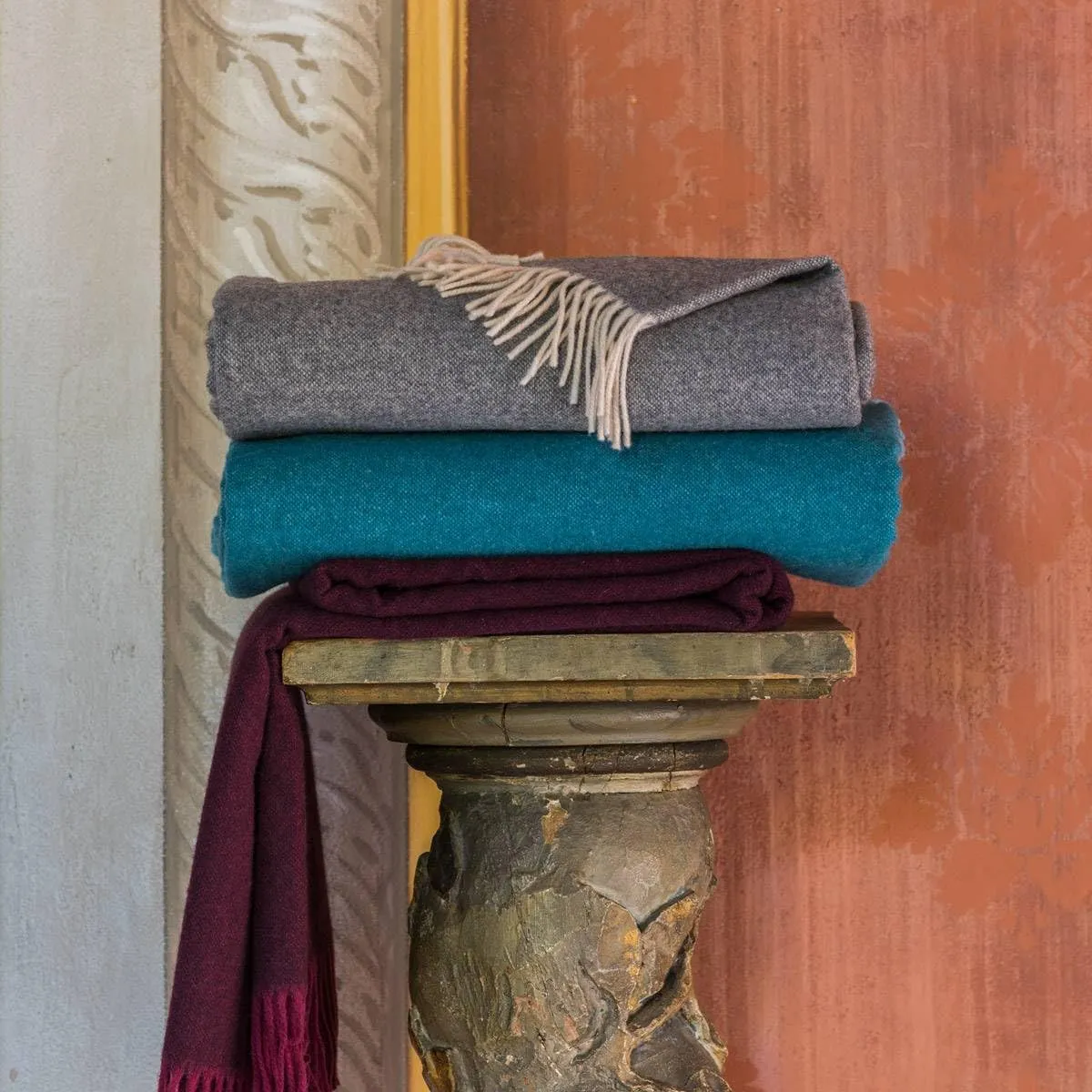Yves Delorme Club Paon (Deep Teal) Throw - Wool - Durable, Warm and Cozy Luxury Throw Blanket