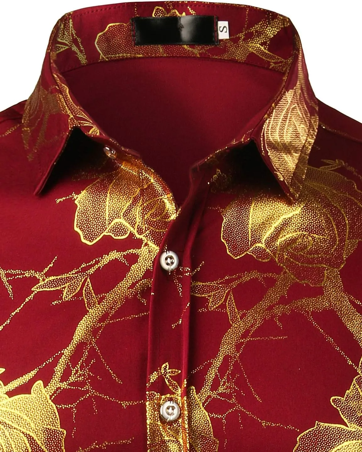 ZEROYAA Mens Hipster 3D Golden Rose Floral Printed Slim Fit Long Sleeve Button Down Dress Shirts