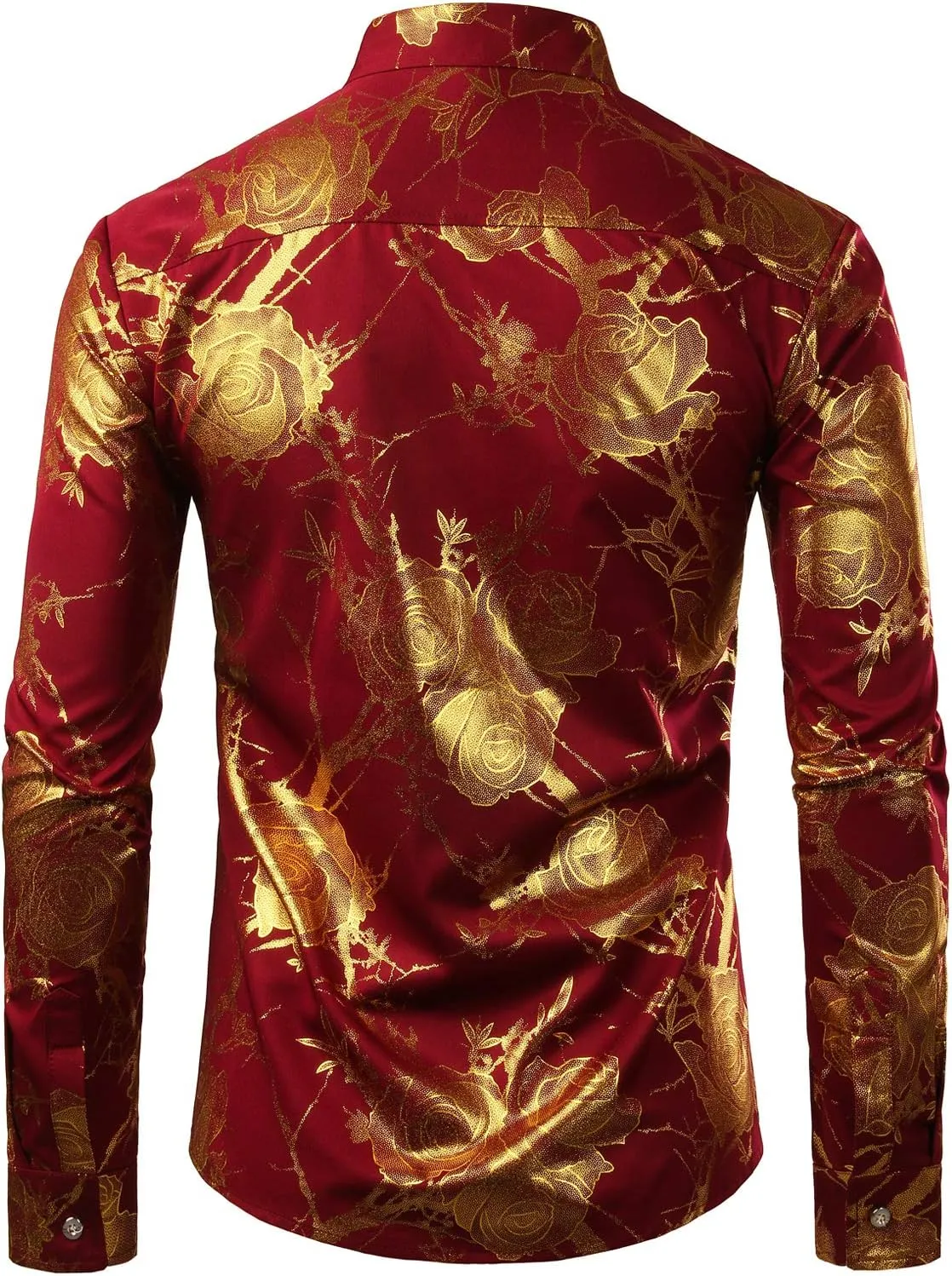 ZEROYAA Mens Hipster 3D Golden Rose Floral Printed Slim Fit Long Sleeve Button Down Dress Shirts