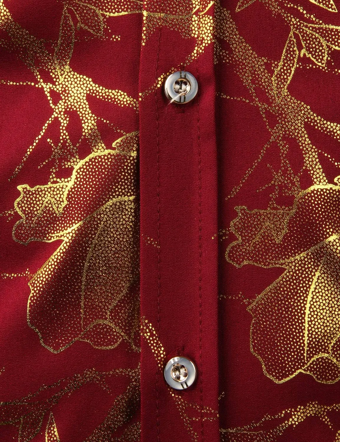 ZEROYAA Mens Hipster 3D Golden Rose Floral Printed Slim Fit Long Sleeve Button Down Dress Shirts