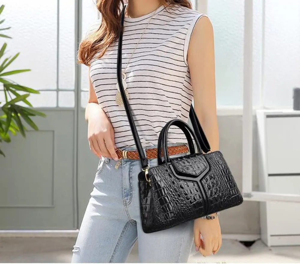 ZiMing Top Handle Handbags Women Purse Crocodile Pattern Faux Leather Tote Bags Satchel Bags Zipper&Flap Handbag Shoulder Bag