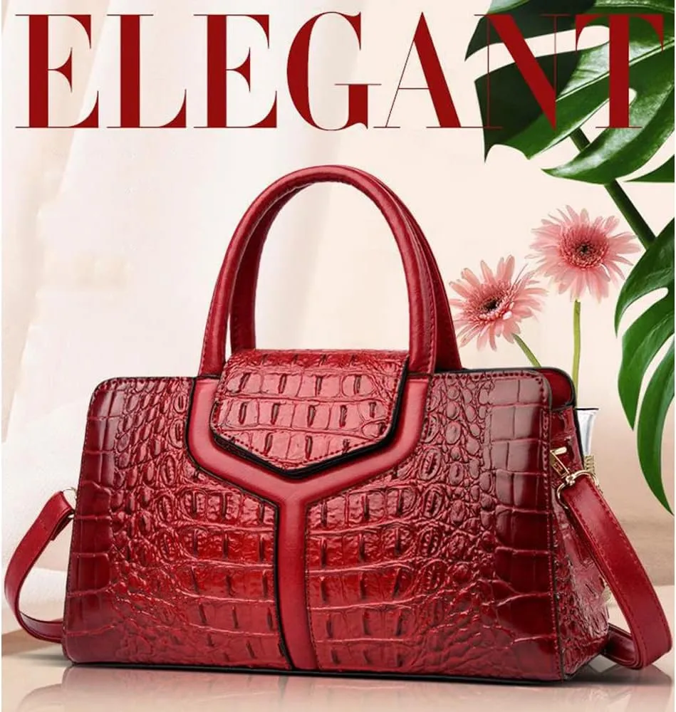 ZiMing Top Handle Handbags Women Purse Crocodile Pattern Faux Leather Tote Bags Satchel Bags Zipper&Flap Handbag Shoulder Bag