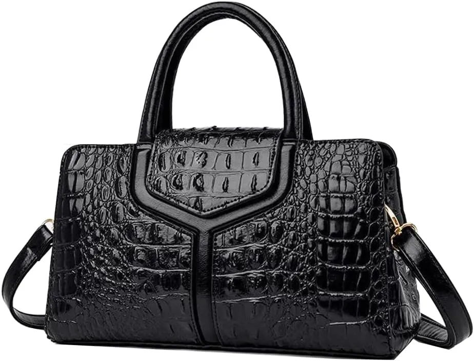 ZiMing Top Handle Handbags Women Purse Crocodile Pattern Faux Leather Tote Bags Satchel Bags Zipper&Flap Handbag Shoulder Bag