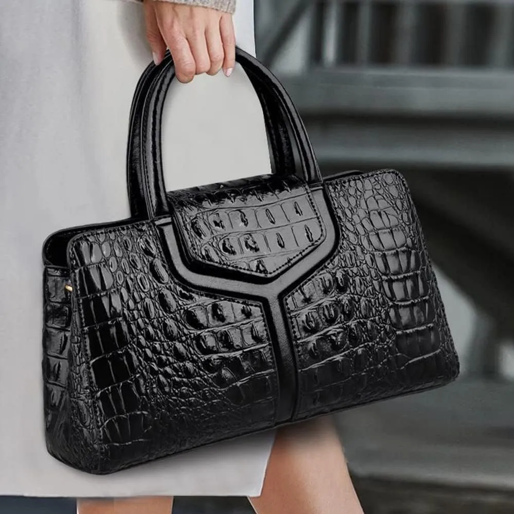 ZiMing Top Handle Handbags Women Purse Crocodile Pattern Faux Leather Tote Bags Satchel Bags Zipper&Flap Handbag Shoulder Bag