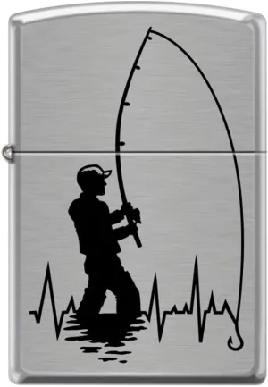 Zippo Lighter - Personalized Message Engraved Backside on Fishing Design Windproof Lighter