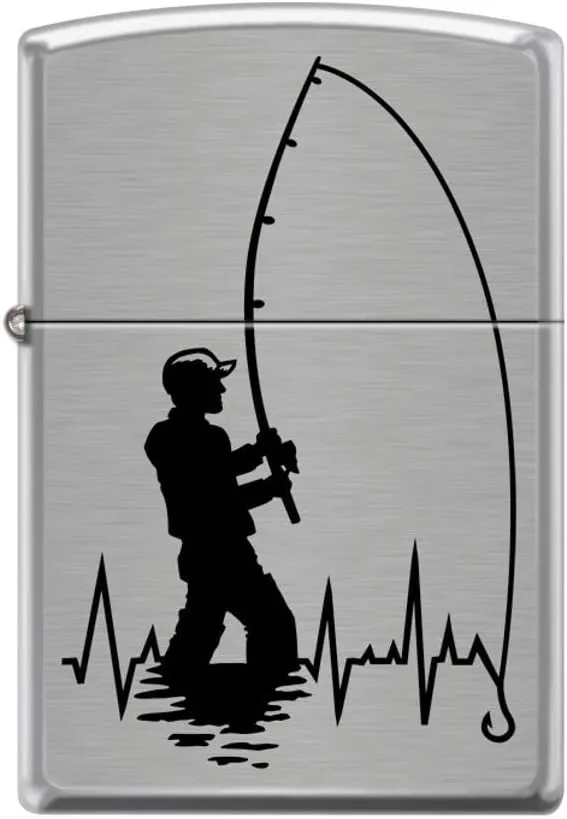 Zippo Lighter - Personalized Message Engraved Backside on Fishing Design Windproof Lighter