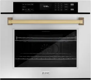 ZLINE 30 in. Autograph Edition Professional True Convection Single Wall Oven with Air Fry and Self Clean in Stainless Steel with Champagne Bronze Handle (WASZ-30-CB)