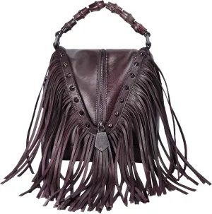 ZLYC Women's Leather Bamboo Hand Strap Featured Fringe Bohemian Tassel Studed Cross Body Bag