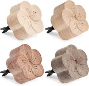 Zubebe Aroma Wood Essential Oil Diffuser 4 Packs Minimalistic Decor Car Air Freshener Flower Diffuser with Aromatherapy Clip for Car Office Bedroom